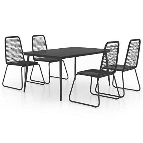 vidaXL Garden Dining Set 5 Piece Patio Outdoor Furniture Set Lightweight Dining Table and Chairs Side Backrest Seat PVC Rattan Black