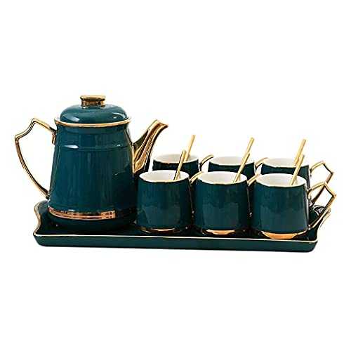 Creative Coffee Cup Dish Set Household Ceramic Tray Afternoon Tea Set Dark Green 8 Piece Set