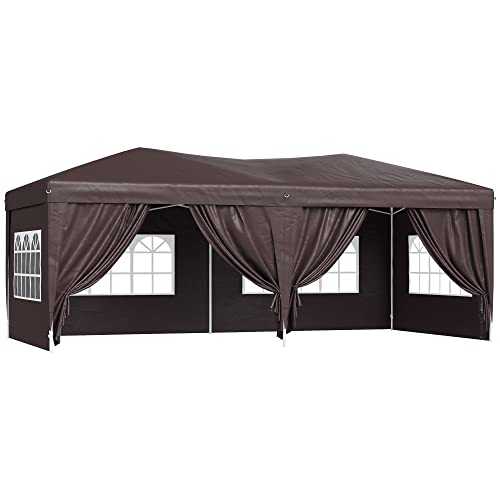 Outsunny 3 x 6m Garden Pop Up Gazebo Marquee Party Tent Wedding Water Resistant Awning Canopy With free Storage Bag Coffee