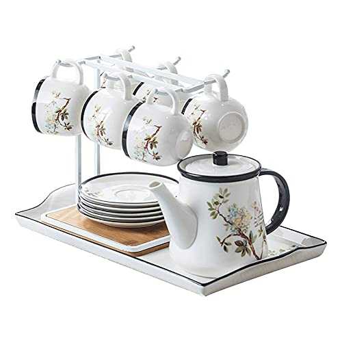 Tea Set Household Creative Ceramic Water Ware Hand-Painted Tea Set Set Afternoon Tea Coffee Cup Saucer Water Ware Ceramic Tea Sets (Color : White, Size : 0.82L)