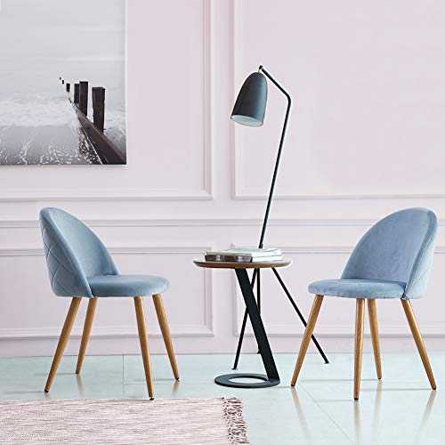 OFCASA Set of 2 Velvet Dining Chairs Upholstered Seat Kitchen Counter Chair with Wood Effect Metal Legs Lounge Chairs for Kitchen Restaurant, Light Blue