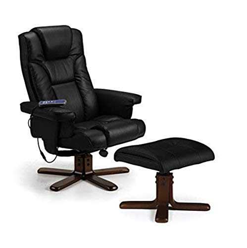 Julian Bowen Malmo Heat Massage Recliner and Footstool, Upholstered,Faux Leather, Black