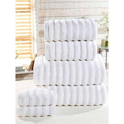Rapport Home Rapport Ribbed 6 Piece 100% Cotton Towel Set, White, Bale