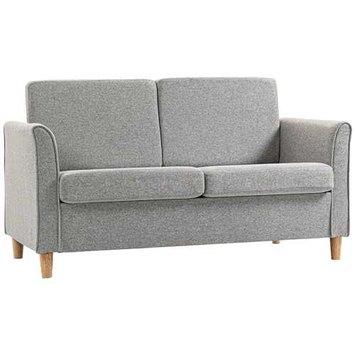 HOMCOM 2-Seater Sofa Double Seat Compact Loveseat Couch Living Room Furniture with Armrest Grey
