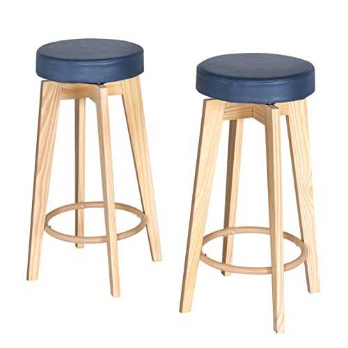 Tektalk Bar Stools with Round Seat Bar Chairs with Footrest, Easy Assembly for Living Room Dining Room Kitchen Counter - Set of 2 (Blue)