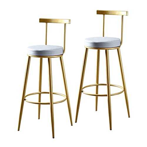 LOUFOU Set of 2 Breakfast Kitchen Bar Stools White PU Leather Bar Chair with Backrest and Gold Metal Gold Leg Farmhouse Island Chairs for Kitchen Restaurant Bar