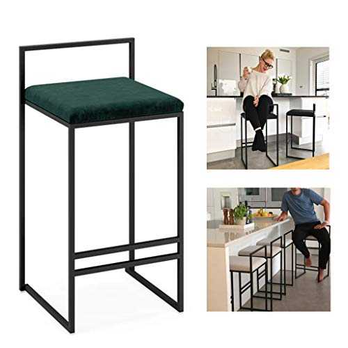 Breakfast Kitchen Counter Chairs Modern Bar Stools | Black Metal Legs and Green Velvet Cushion| Seat Height 65/75cm