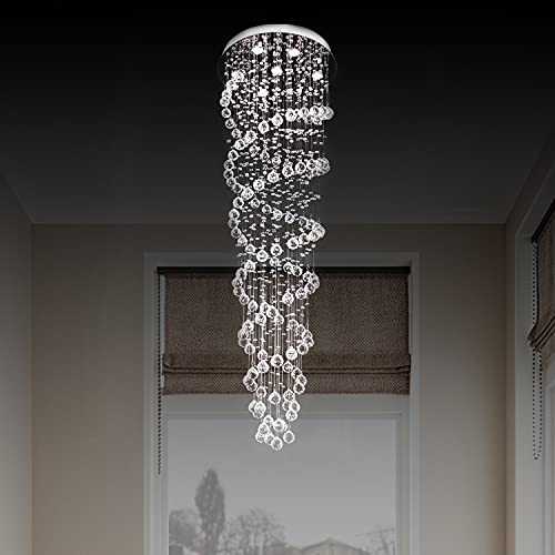 Siljoy Double Spiral Chandelier K9 Crystal Rain Drop Design LED Ceiling Light Fixture D50 x H150 cm