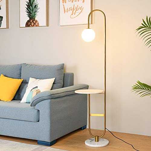 yywl Floor lamp Modern Floor Lamp LED Standing Lamp With Round Table Art Deco Living Room Sofa Reading Lights Hotel Bedroom Bedside Lights Home Decoration (Lampshade Color : Marble)