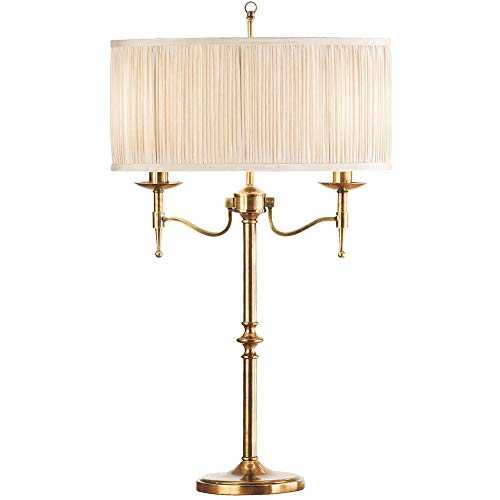 Avery | Luxury Traditional Twin Table Lamp –Antique Brass & Beige Pleated Organza Round Fabric Shade– Classic Pretty Sideboard/Console Desk Bedside Table Light Bulb Holder – 730mm Tall – LED