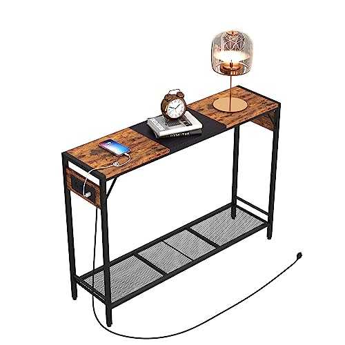 IRCPEN Console Table with Outlet & 2 USB Ports, 42" Wood Entryway Table with Storge, Farmhouse Sofa Behind Couch Table Skinny with Charging Station for Living Room, Hallway, Foyer, Corridor