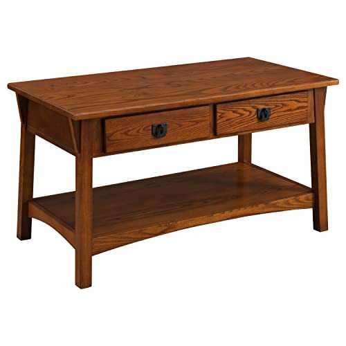 Leick Home Coffee Table with Shelf, Wood, Russet, 20 in x 38 in x 21 in