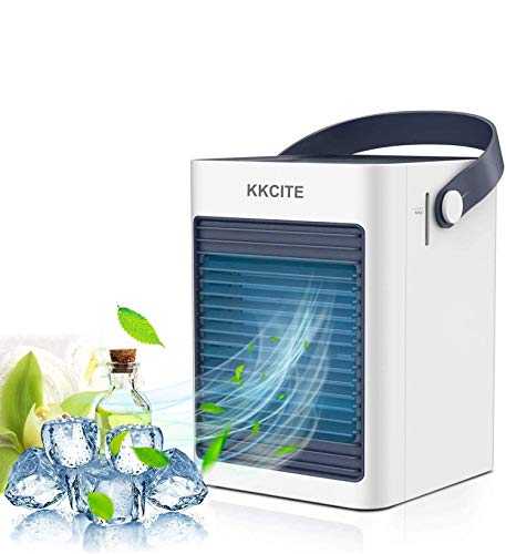 KKCITE Portable Air Cooler, Mini Air Conditioner Personal, Humidifier, Purifier, 3 in 1, Noiseless Evaporative Cooler, Mini Air Conditioner Fan for Bedroom, Office, Outdoor