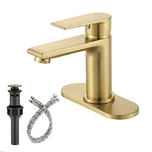 NEWATER Brass Bathroom Sink Faucet Single Handle，1-3 Hole Deck Mount Modern Vessel Bath Vanity Faucet Rv Commercial Basin Mixer Tap，Brushed Gold