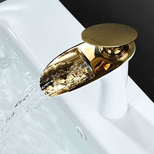 Leekayer Waterfall Bathroom Faucet 1 Hole Mount Hot Cold Basin Mixer Tap Single Lever Brass Faucet White Gold Finish,LK61106WG