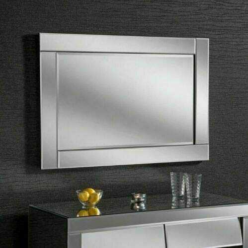 Large Chloe Silver Glass Frame Rectangle Bevelled Modern Wall Mirror 90x60cm Decor mirror Gift