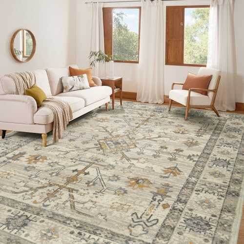 CHICHIC Vintage Area Rug 9x12 Washable Rug for Living Room Large Bedroom Rug Boho Persian Area Rugs Oriental Accent Non-Slip Rug Soft Floor Carpet for Dining Room Office Farmhouse, Beige
