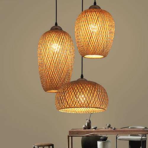 Pendant Light Hand-Woven Bamboo, Rattan Handwoven Pendant Lamp, 3-Light Bamboo Lampshade, Country Natural Style Hanging Lamp, Creative E27 Rattan Chandelier for Bedroom Dining Room Kitchen Hanging
