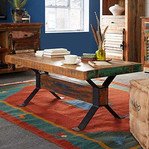 Home Source Coffee Side Table Reclaimed Living Room Hand Finished, Wood, Metal, Solid