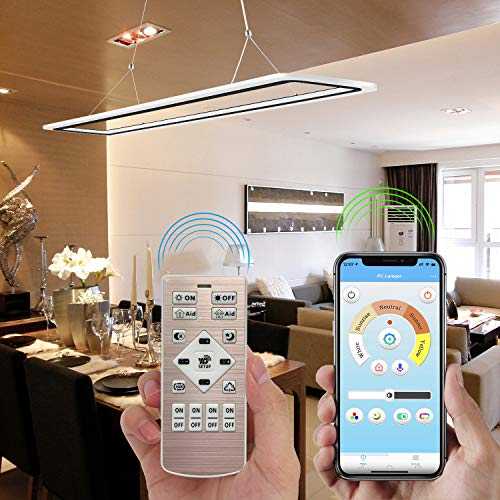 EYLM Dimmable LED Ceiling Light, Height Adjustable Chandelier Light Pendant Lights with Mobilphone App and Remote Control, 45W Hanging Lights for Dining Room, Living Room,Office,Kitchen,Restaurant