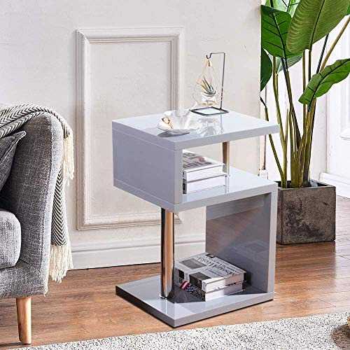 GOLDFAN Coffee Table Modern Sofa Side End Table Small Bookcase Bookshelf with High-gloss for Living Room Bedroom and Office, Grey