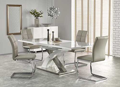 Sandor 2 160-220cm Grey Glass & White High Gloss Modern Extendable Dining Table