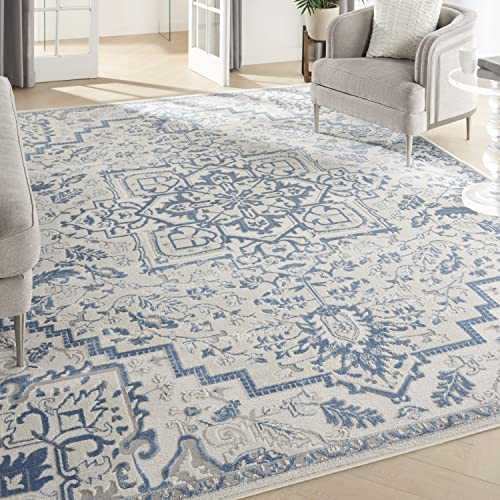 Nourison Elation Persian Floral Traditional Ivory Blue 8' x 10' Area Rug , 7'10" x 9'10"