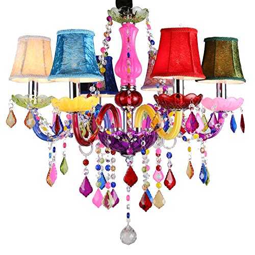 SAILUN 6 Light Crystal Chandelier Classic Vintage Lighting Pendant Lamp Ceiling Light with RGB Lampshade for Bedroom Living Room - Colorful - E14 LED Bulb Type