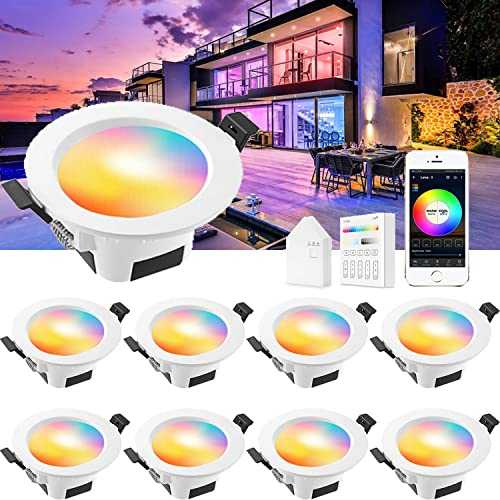 WiFi 5W 350LM Led Downlights for Ceiling Dimmable RGBCW, Bluetooth Mesh Recessed Ceiling Lighting for Living Room, Kitchen, KTV, Bars, Compatible with Amazon Alexa/Google Home (10 Packs)