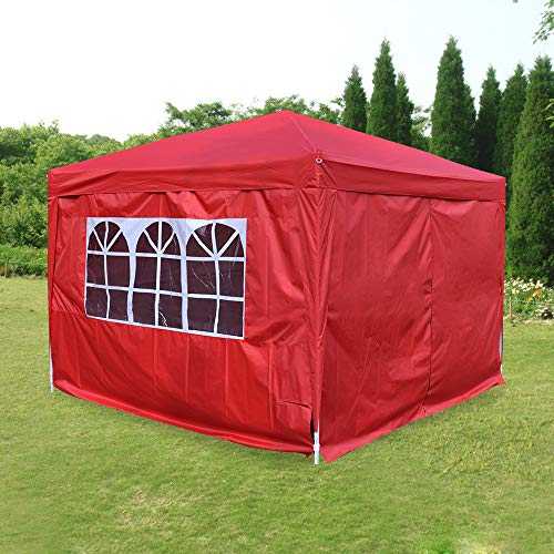 Pop Up Canopy 3x3m Gazebo Marquee Garden Awning Party Tent Canopy 4 polyester sidewalls (Red)
