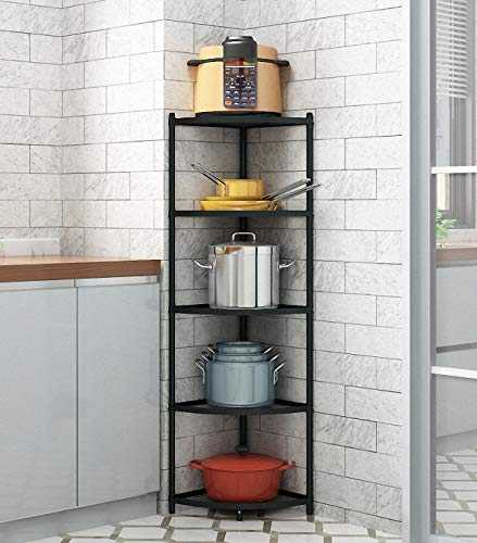 5-Tier Kitchen Corner Pot Rack, Free Standing Pot Rack for Organizer Stainless Steel Cookware Stand