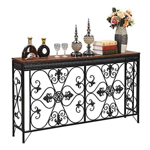 Console Table, 90CM Long Wooden Desk Elegant Decorative Side Table Porch Tables With Black Metal Frame, Easy Assemble Sofa Side Table For Living Room Hotel Entrance(Size:90*25*80CM,Color:A)