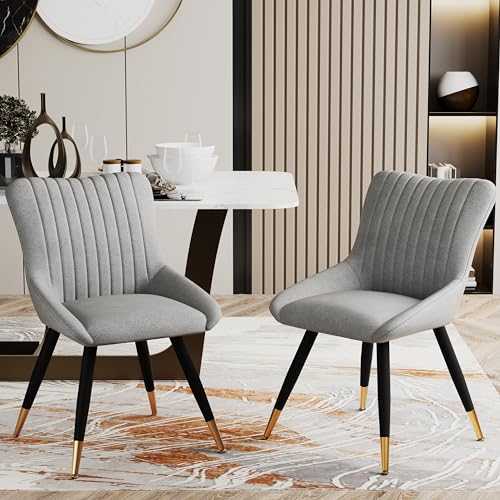 Alunaune Upholstered Dining Chairs Set of 2 Modern Armless Accent Chair Faux Leather Mid Century Leisure Chair Kitchen Living Room Desk Side Chair with Gold Metal Legs-Grey