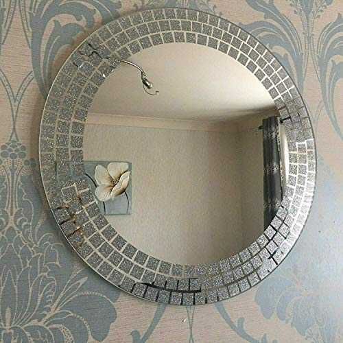 DEENZ 50cm Large Round Wall Mounted Mirror Frame less Bathroom Living Room square glitter corner