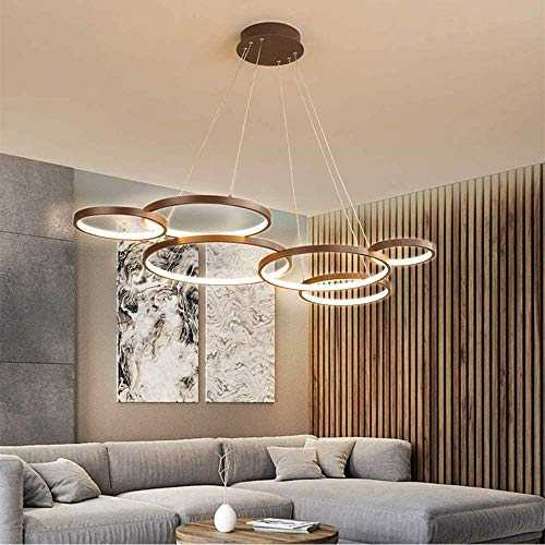 Modern LED Hanging Lamp 6-Ring Pendant Lamp Dimmable with Remote-Controlled Lighting Hanging Lamp Ceiling Lamp Brown Aluminum Acrylic Bedroom Living Room Dining Room Chandelier L120cm