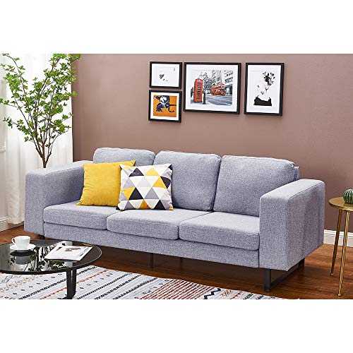 Panana Polyester Linen Fabric Sofa with Iron Feet Modern Soft Corner Couch Settee for Lounge Living Room (Grey, 3 Seater)