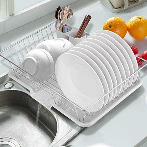 Draining Racks, Draining Board Rack Large Dish Drainer Metal Wire Dish Rack Cup Holder Chopsticks Rack with 2 Removable Cutlery Holders Draining Holder Plate Rack Kitchen Sink, 48 x 30 x 11cm