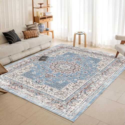 OMERAI Living Room Rugs Washable Rugs Blue Vintage Rugs Bohemian Non-Slip Stain-Resistant Traditional Carpet 160x230cm
