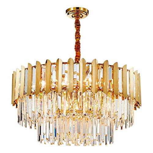 Crystal Pendant Light 3 Tiers Raindrop Stainless Steel Round Chandelier Flush Mount Ceiling Lighting Fixture for Living Room Dining Room Gold