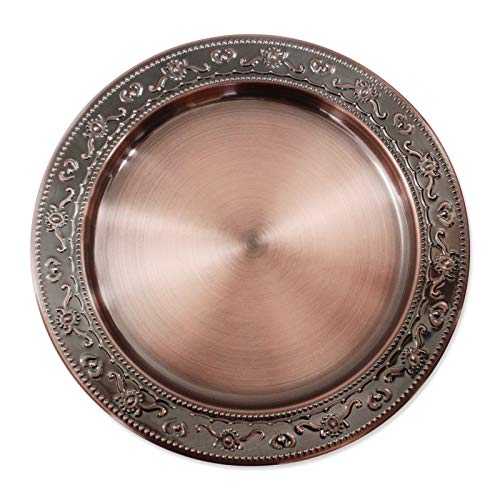 13-Inch Stainless Steel Charger Plates, 6Pcs Copper Dinner Plate Chargers Round Server Ware