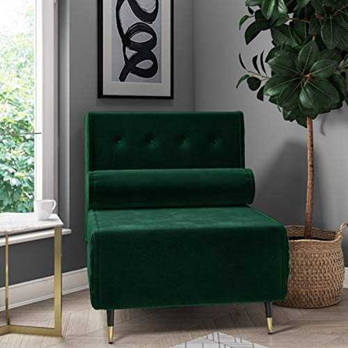 Eleni Single Sofa Bed in Dark Green Velvet with Bolster Cushion