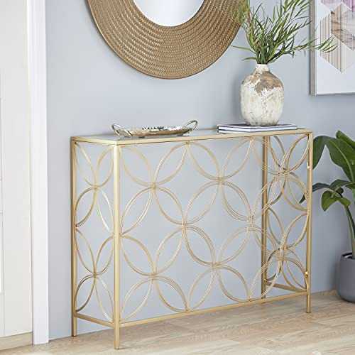 Deco 79 Console Table, Metal, Gold, 42" L x 12" W x 32" H