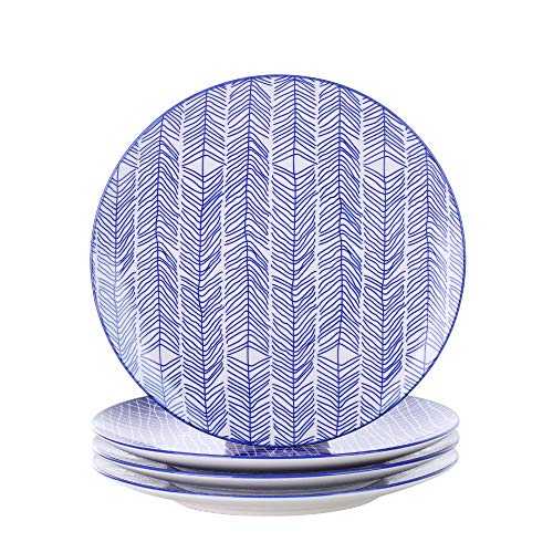 vancasso Takaki Porcelain Dinner Plate Set of 4, Japanese Style Crockery Blue Dinnerware Tableware, 4 Pieces Hand Painted Crockery 10.6 inch Dinner/Salad/Fruit/Snack Plate(27 * 27 * 2.5cm)