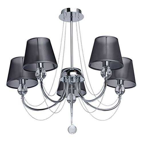 MW-Light 684010305 Ceiling Chandelier Chrome Metal Black Organza Shades Modern Style Living Room 5 x 40W E14 excl