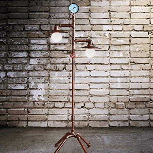 Floor Lamp Light Industrial Retro E27 Double Head Do The Old Antique Copper Wrought Iron Water Pipe Standing Lamp 1.53M with Dimming Switch for Bar Cafe Restaurant Living Room Bedroom Office