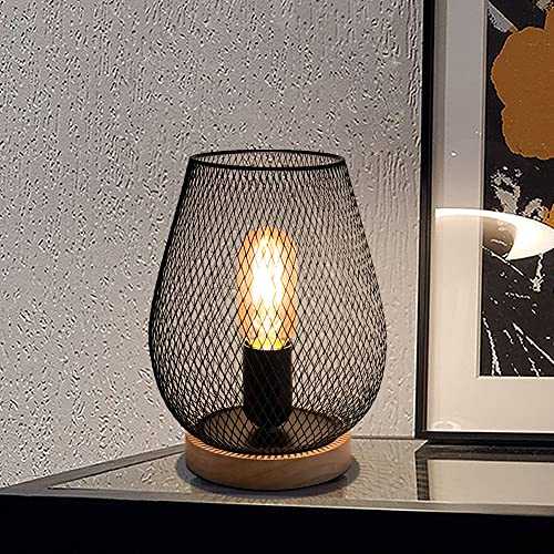 HUAMI Metal Cage Table Lamp 22cm High Wooden Base Desk Lamp Decorative Bedside Lamp with Edison Bulb for Bedroom Home Weddings Parties Patio Indoor Outdoor Valentine(Guava Shape)
