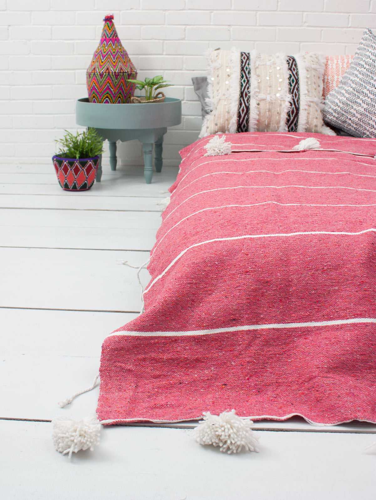 Bohemia Design | Tassel Pom Pom Blanket, Pink