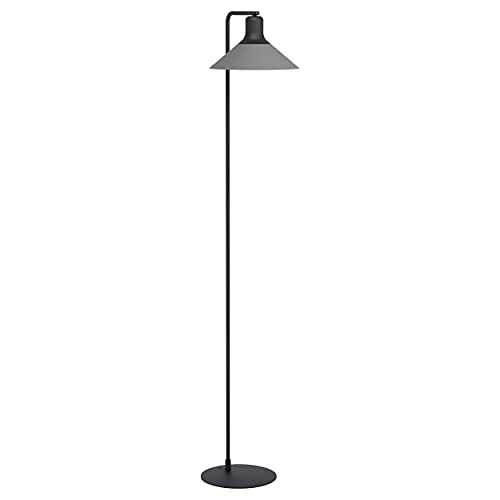 EGLO Floor lamp Abreosa, standing light made of grey and black metal, living room lighting with foot switch, E27 socket