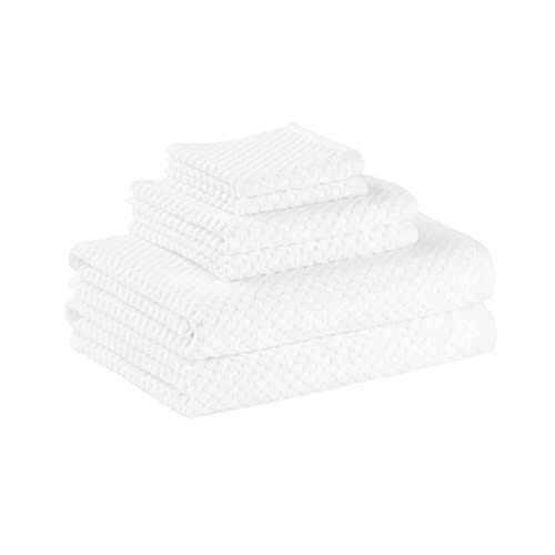 Amazon Basics Odour-Resistant, Textured Bath Towel Set, 6 Pieces, White