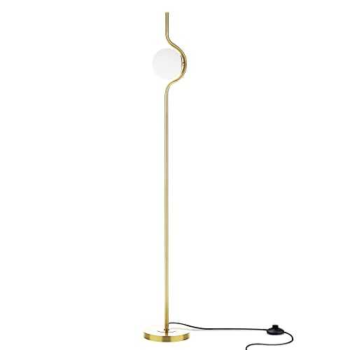 HERLLY Floor Lamp for Living Room, Modern Vertical Gold Lamp for Foot Switch,Mid Century Standing Tall Pole Light for Home Reading,E26 Standing Lamp for Bedroom with Globe Lamp Shade and Light Bulb